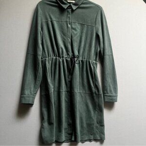 Sandwich brushed velvet suede snap button collar dress Sz M